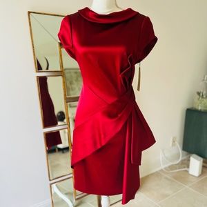 Karen Millen Red Satin Formal Cocktail Dress NWT